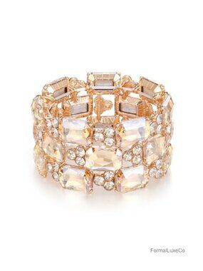 Radiant Cut Crystal 3 Layers Prom Stretch Bracelet Wedding Party Jewelry